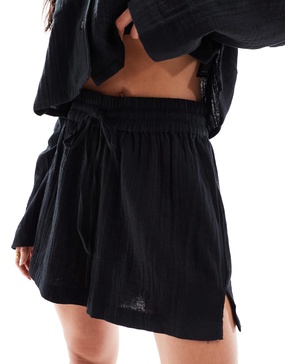 ASOS DESIGN cotton beach shorts in black - part of a set