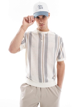 Bershka knit stripe t-shirt in beige