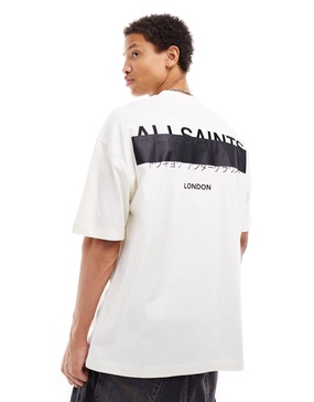 AllSaints Redact oversized embroidered logo t-shirt in white