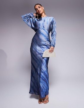 ASOS DESIGN long sleeve batwing maxi dress in abstract print