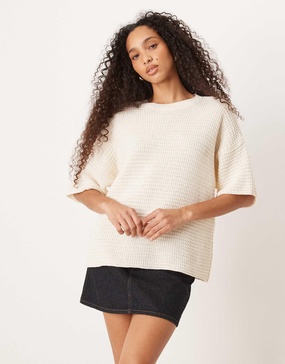 ASOS DESIGN knit stitch relaxed T-shirt in ecru