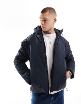 Brave Soul padded jacket with hood in navy