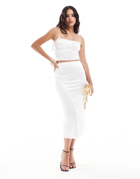 ASOS DESIGN satin twill midi fishtail skirt in ivory - part of a set