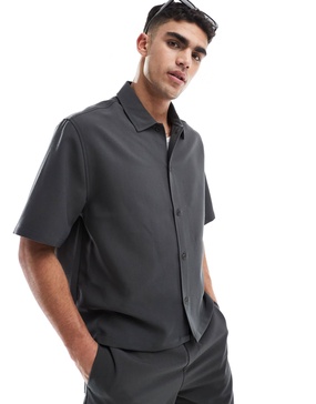 Bershka premium shirt in charcoal - part of a set