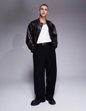 ASOS DESIGN smart wide leg pants with front pleat in black