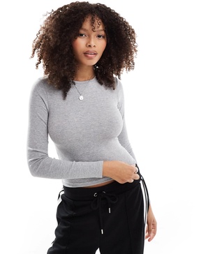 Bershka long sleeve baby tee in gray