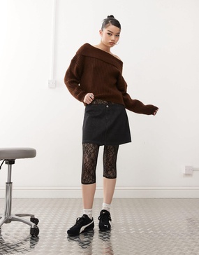 ASOS DESIGN denim clean waistband pelmet skirt in rinse black