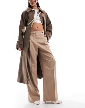 Mango light herringbone wide leg pants in brown