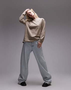 Mango round neck long sleeve T-shirt in beige