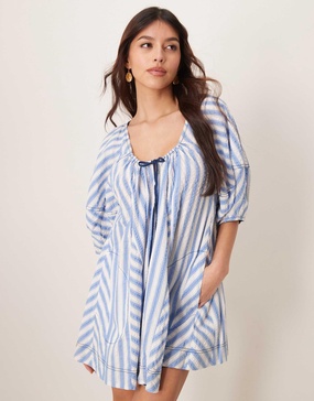 Free People striped oversized romper in oxford blue