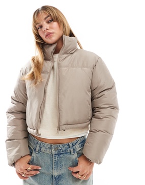 ASOS DESIGN cropped puffer jacket in mushroom