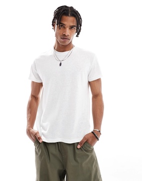 Bershka linen look t-shirt in ecru
