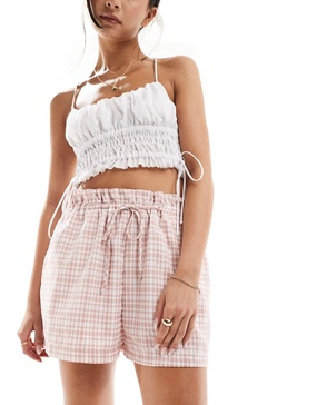 ASOS DESIGN shorts with ruffle detail in pink gingham