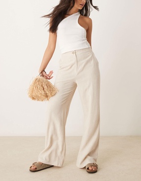 ASOS DESIGN relaxed straight leg pants with linen in stone