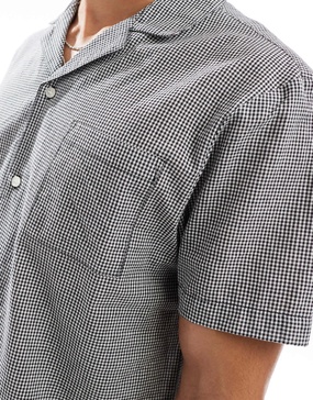 Another Influence gingham check short sleeve shirt in charcoal
