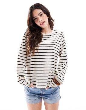 Monki oversize long sleeve top in mono stripe