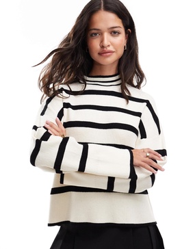 ONLY high neck stripe sweater in white & black