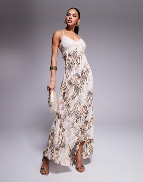 AFRM Vince lace trim cami maxi dress in snake print