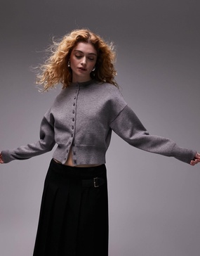 Topshop knit compact fitted waist cardigan in gray