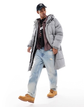 Bershka longline puffer coat in gray