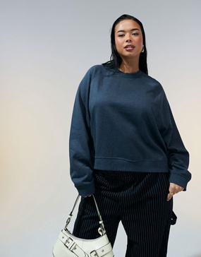 ASOS DESIGN Curve oversized sweatshirt with raglan detail in charcoal