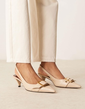 ASOS DESIGN Stellar buckle detail kitten heels in beige