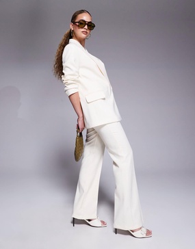 River Island slim flare tailored pants in cream - part of a set