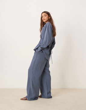 ASOS DESIGN wide leg dad pants in washed blue - part of a set