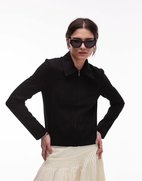 Mango zip up tailored jacket in black