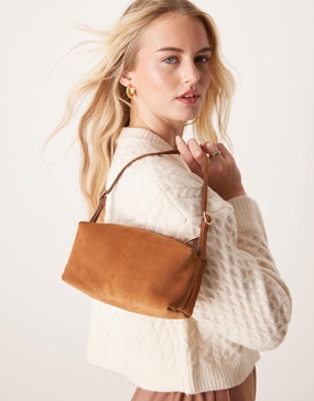 ASOS DESIGN suede buckle boxy shoulder bag in tan