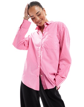 Bershka oversized shirt in pink pinstripe