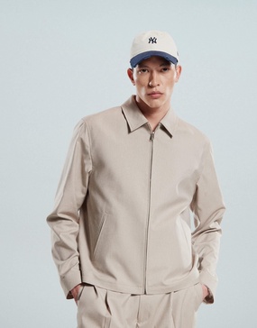 ASOS DESIGN smart harrington jacket in beige microtexture - part of a set