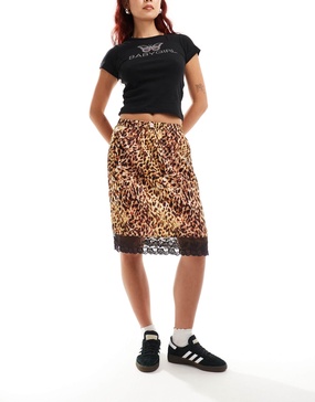 Reclaimed Vintage lingerie slip skirt in leopard print