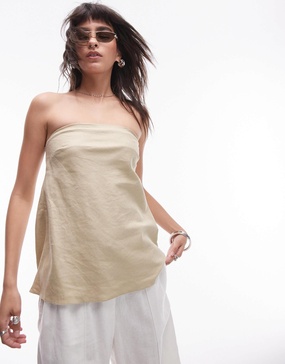 Topshop linen look longline bandeau top in sand