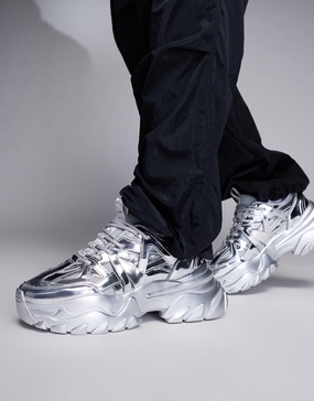 ASOS DESIGN sneakers in silver metallic with chunky soles