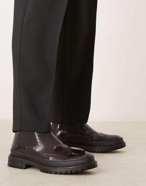 ASOS DESIGN chelsea boots in burgundy leather with chunky sole