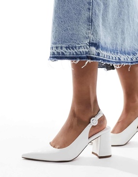 ASOS DESIGN Wide Fit Sutton slingback mid heels in white croc