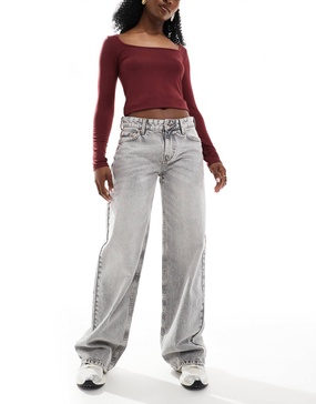 Bershka baggy straight leg jeans in washed gray