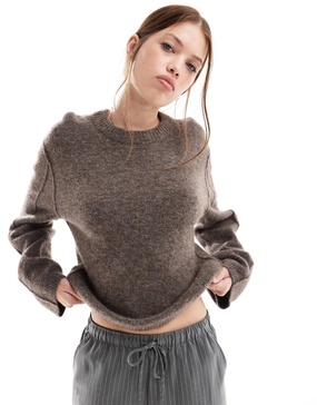& Other Stories alpaca and wool blend fluffy knit sweater in dark mole