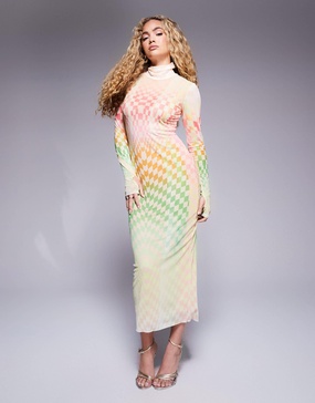 AFRM Shailene high neck mesh midi dress in pastel ombre print
