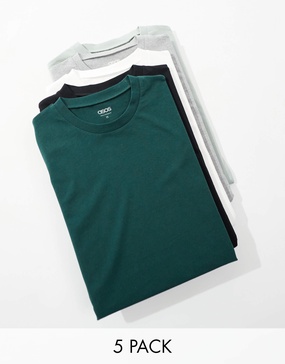 ASOS DESIGN 5 pack crew neck t-shirts in multiple colors