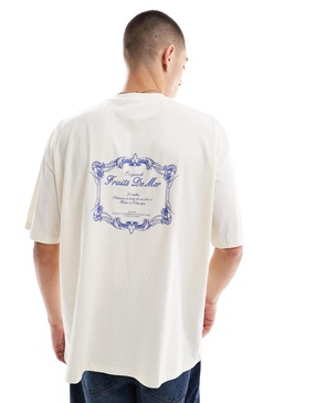 ASOS DESIGN boxy oversized t-shirt in off white with back print