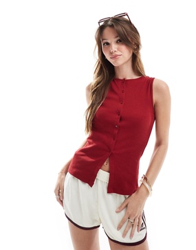 Brave Soul button down vest in red