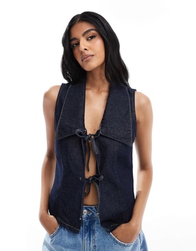 ASOS DESIGN denim wrap front collared shirt in indigo