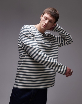 ARKET long sleeve T-shirt in green and white stripes