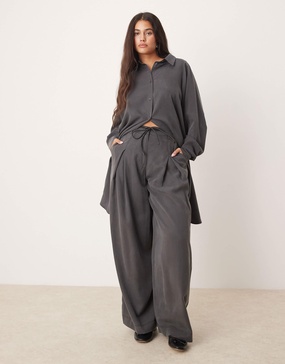 ASOS DESIGN pleated wide leg pants with tie in gray - part of a set