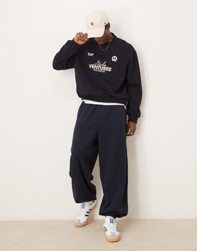 ASOS DESIGN baggy balloon brushed rib sweatpants in navy
