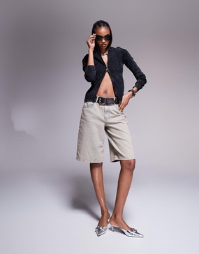 ASOS DESIGN baggy longline denim jorts in vintage wash