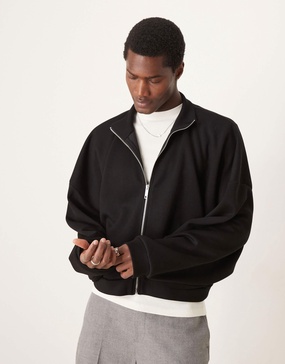 ASOS DESIGN extreme oversized cropped soft scuba track jacket in black