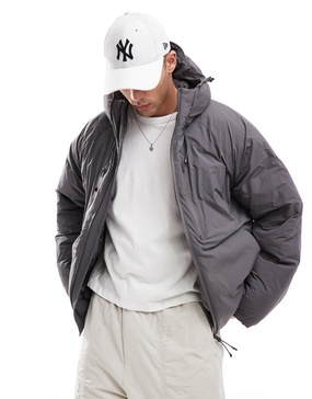 Jack & Jones hooded puffer jacket with tech details in dark gray